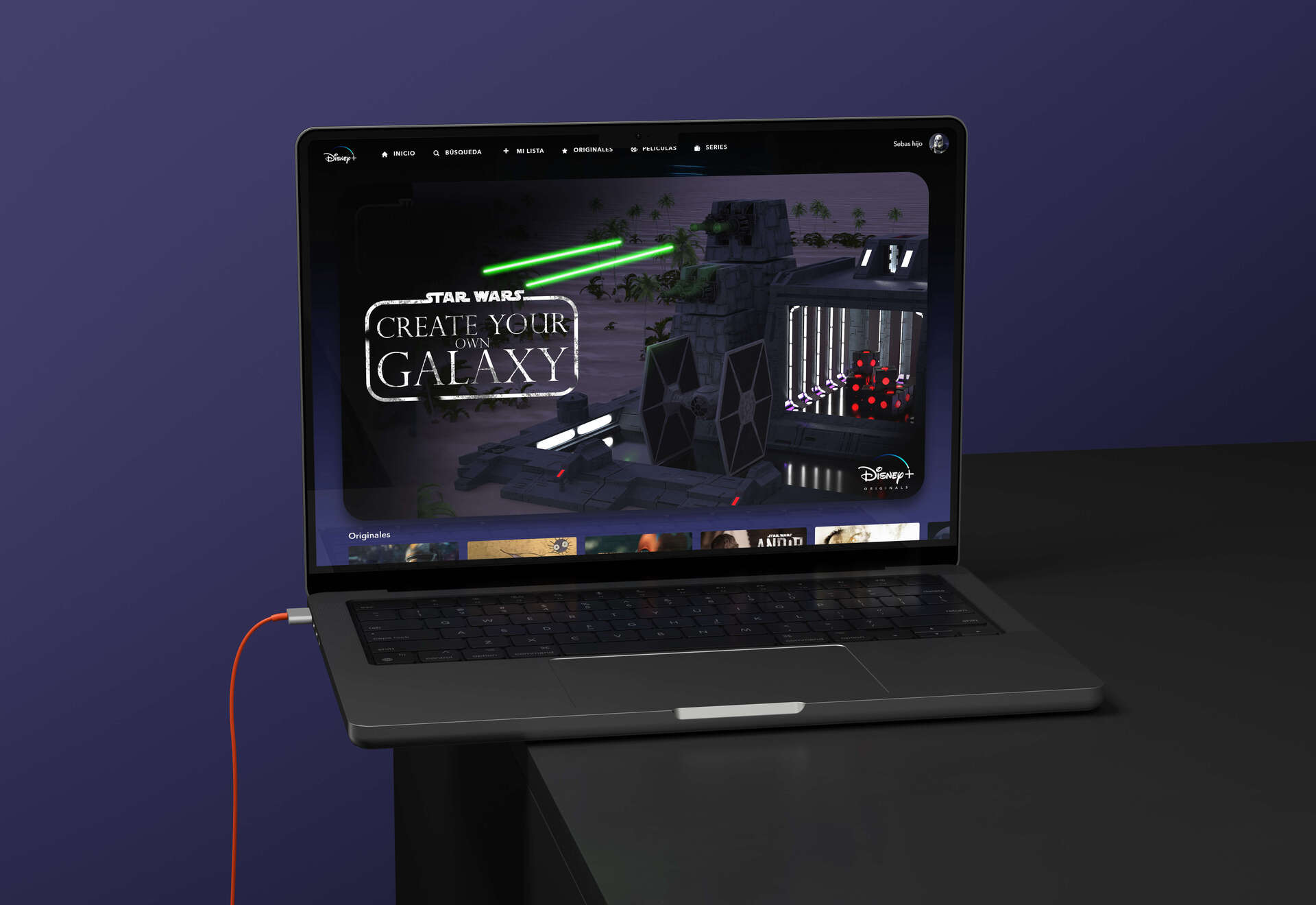 Mockup de la sección de Star Wars diseñada en un dispositivo portátil