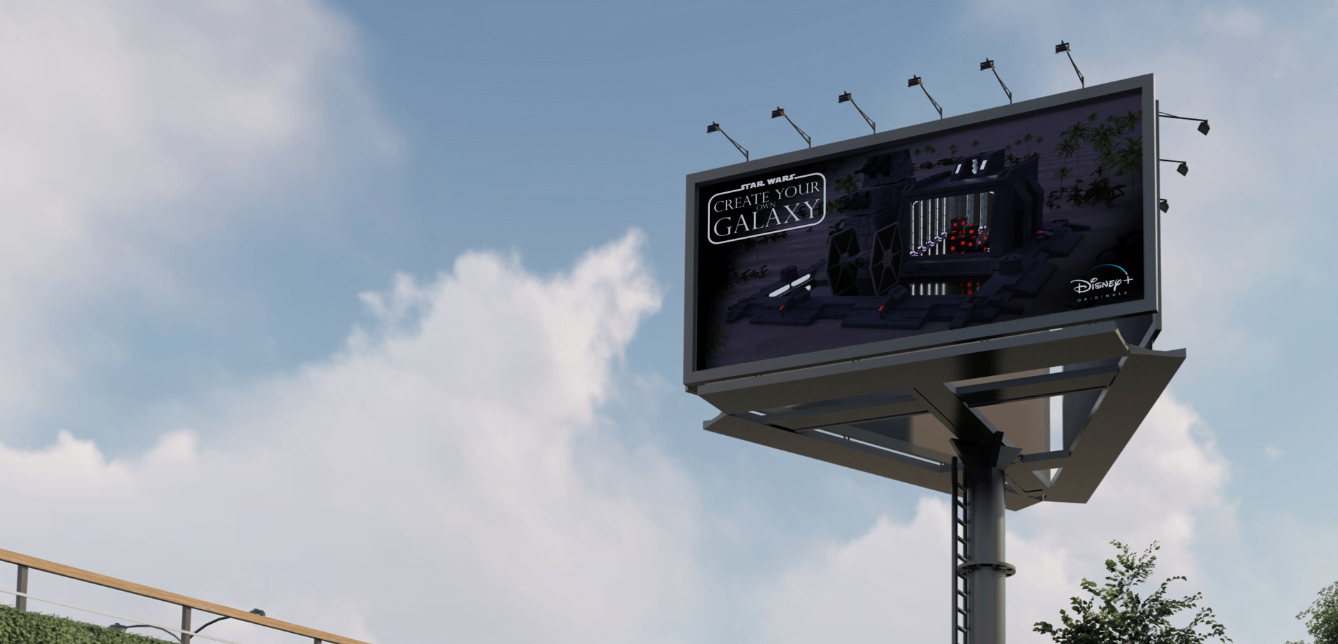 Mockup del diorama de Star Wars (Create your own Galaxy) en un Billboard de carretera